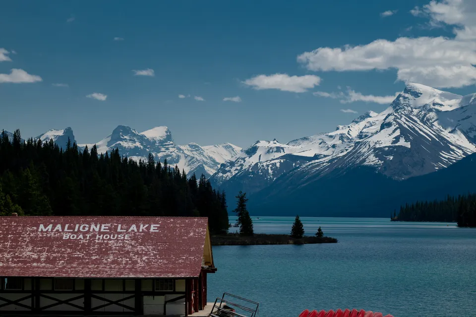 Maligne Lake boathouse, Canadian Rockies